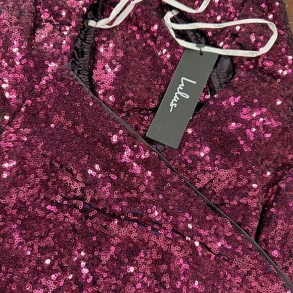 NWT Lulus Sequin of Events Purple Sequin Surplice Long Sleeve Crop Top - Picture 6 of 8